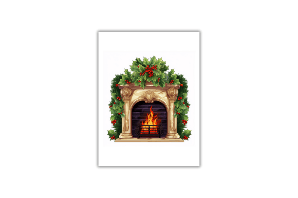 Download Watercolor Christmas Fireplace-Art Print - Christmas fireplace Collection