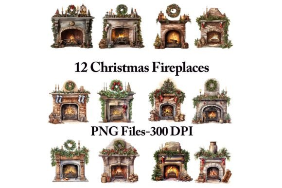 Download Christmas Fireplace Mantle Clipart Set - Christmas fireplace Collection