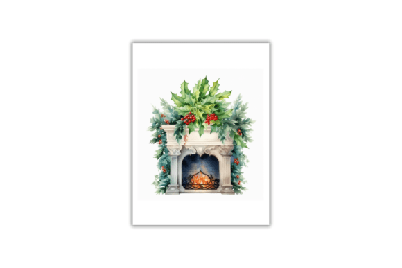 Download Watercolor Christmas Fireplace-Art Print - Christmas fireplace Collection