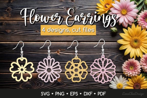 Download 4 Summer Flower Earrings SVG Cut Files - Svg cut files Collection