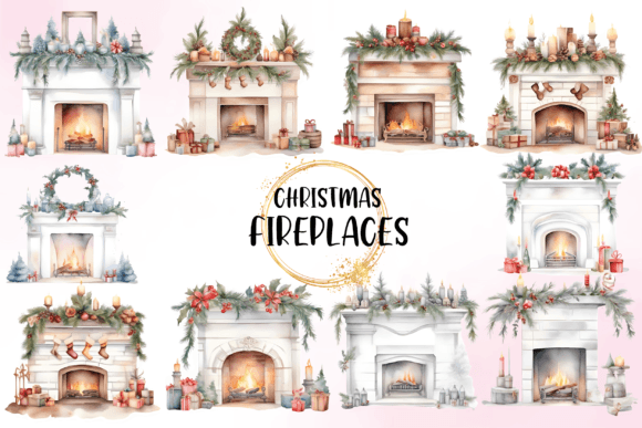Download Watercolor Christmas Fireplace Clipart - Christmas fireplace Collection