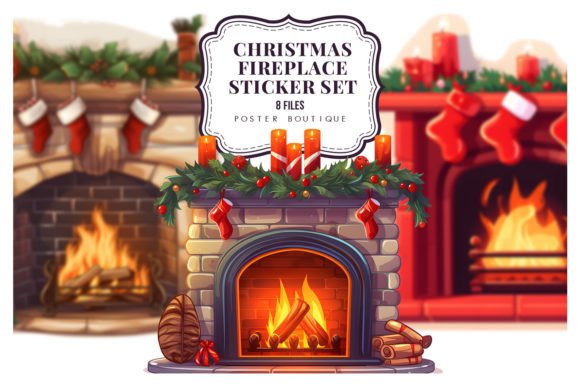 Download Christmas Fireplace Clipart Set - Christmas fireplace Collection